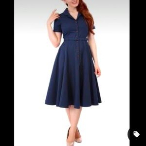 collectif mainline caterina plain swing dress navy